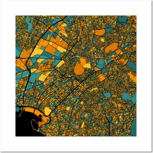 Athens Map Pattern in Orange & Teal Posters and Art